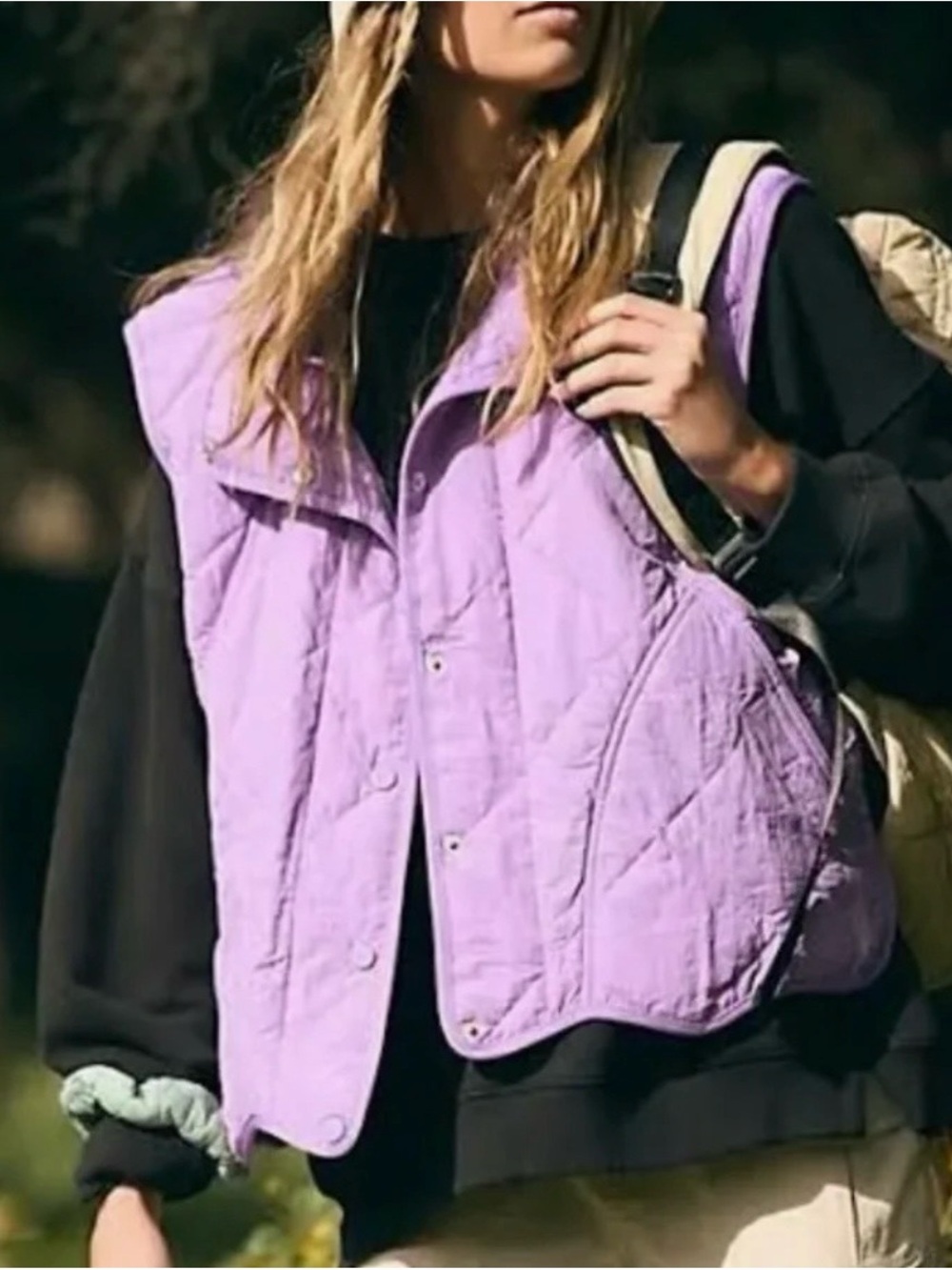Free People Lavender Quilted Vest - XL like new worn once oversized